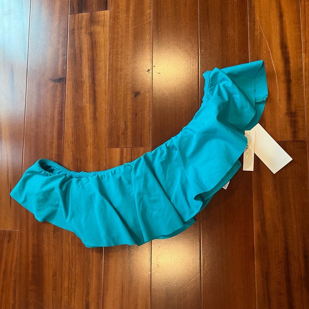 New NWT Trina Turk Swim & Spa‎ Teal Turquoise Bikini Top Ruffle Swimsuit Size 6